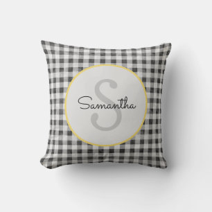 Cute Black & White Gingham Personalised Monogram Cushion
