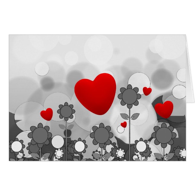 Cute Black/White/Grey Flowers w/Big Red Heart (Front Horizontal)