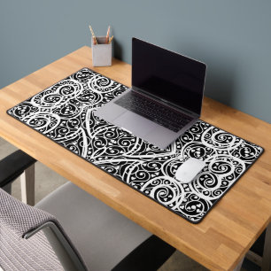Cute black white hearts love background design lon desk mat