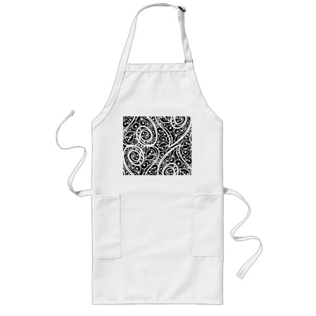 Cute black white hearts love background design long apron (Front)