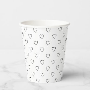 Cute black white hearts modern pattern chic paper cups