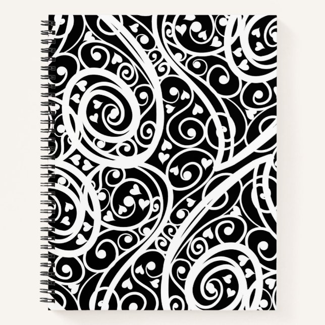 Cute black white hearts pattern notebook (Front)