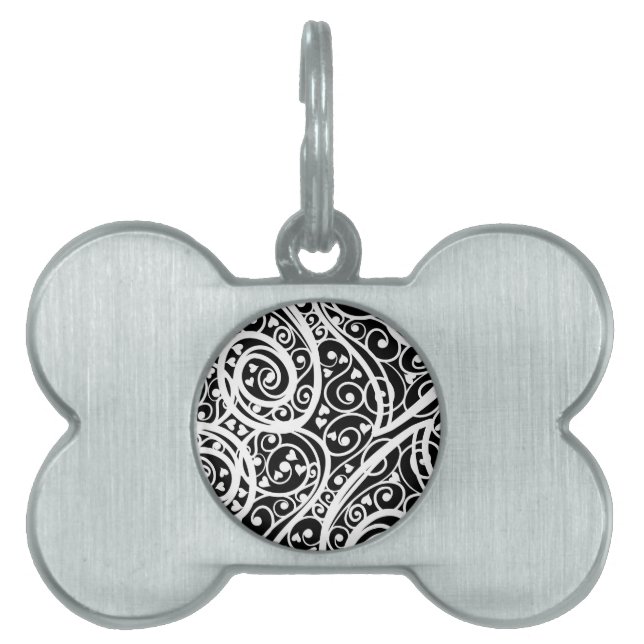 Cute black white hearts pattern pet ID tag (Front)