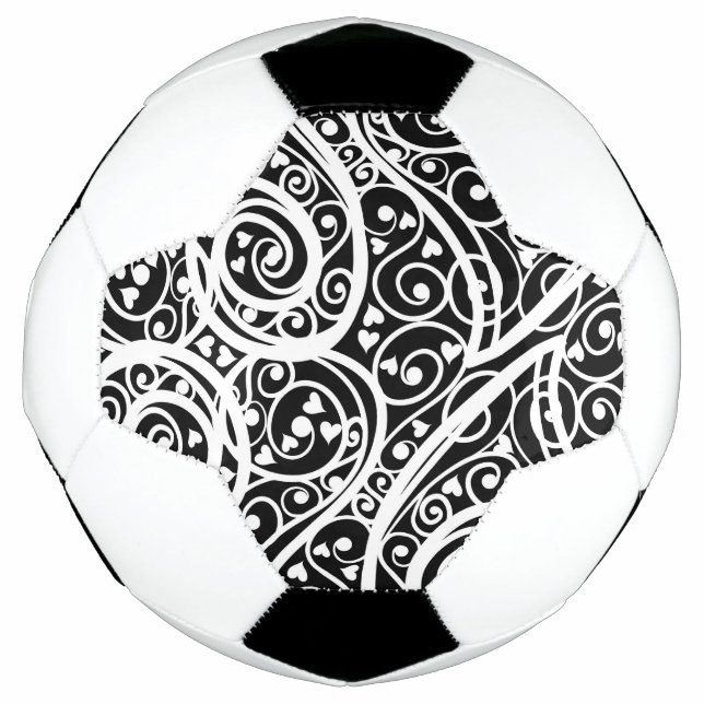 Cute black white hearts pattern soccer ball (Front)