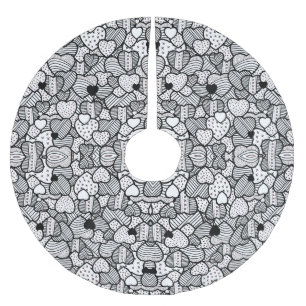 Cute black white hearts patterns brushed polyester tree skirt