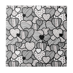 Cute black white hearts patterns ceramic tile