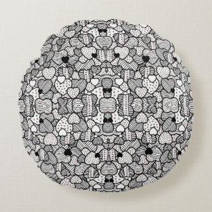 Cute black white hearts patterns round cushion