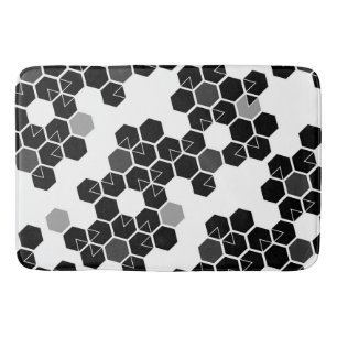 Cute black white hex data patterns bath mat