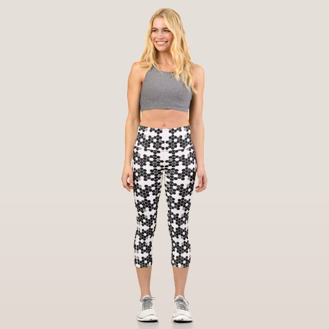 Cute black white hex data patterns capri leggings (Front)