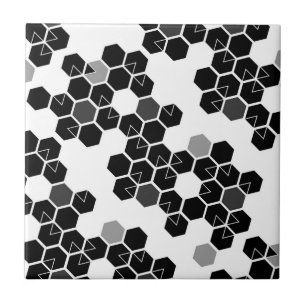 Cute black white hex data patterns ceramic tile