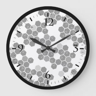 Cute black white hex data patterns large clock