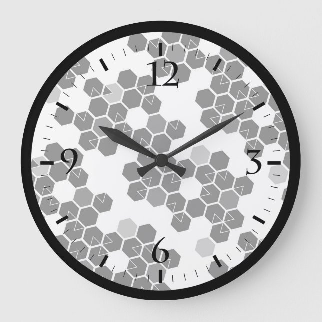 Cute black white hex data patterns large clock (Front)