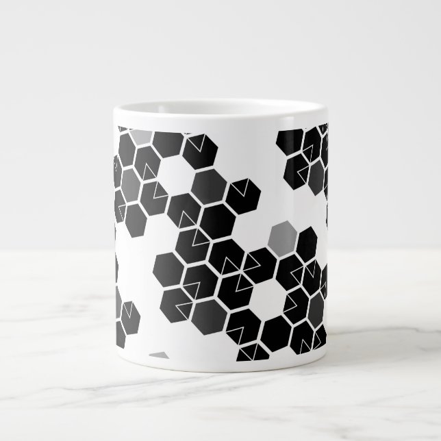Cute black white hex data patterns large coffee mug (Front)