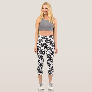 Cute black white hex data patterns neck tie capri leggings