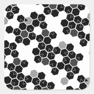 Cute black white hex data patterns square sticker