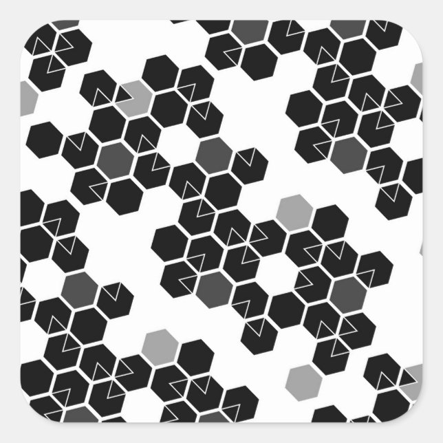 Cute black white hex data patterns square sticker (Front)