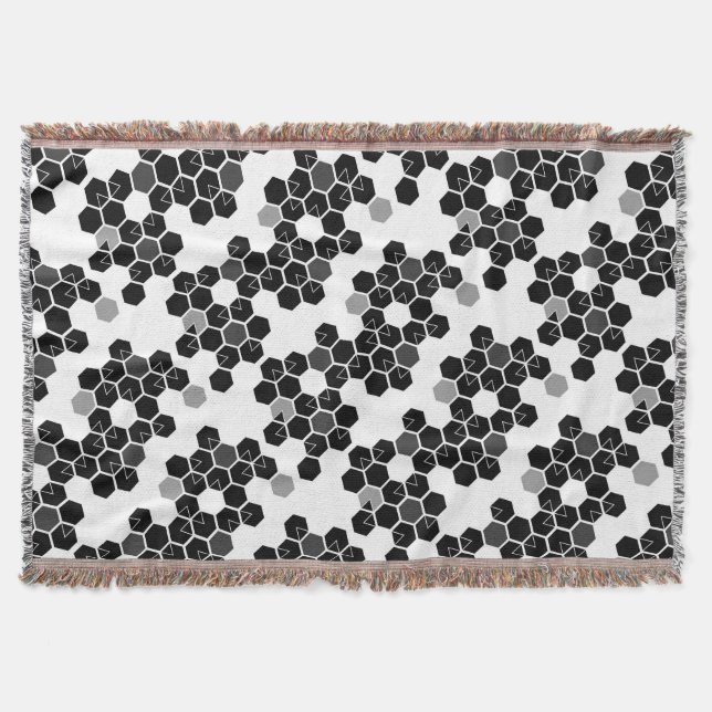 Cute black white hex data patterns throw blanket (Front)