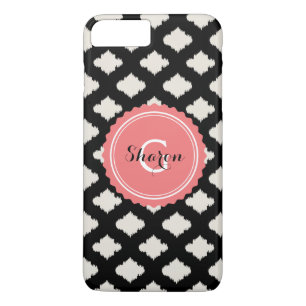 Cute black white ikat tribal pattern monogram iPhone 8 plus/7 plus case