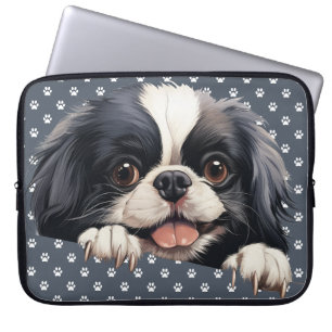 CUTE BLACK & WHITE JAPANESE CHIN PUPPY DOG LAPTOP SLEEVE