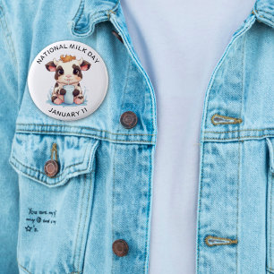 Cute Black & White Kawaii Baby Cow Drinking Milk 6 Cm Round Badge