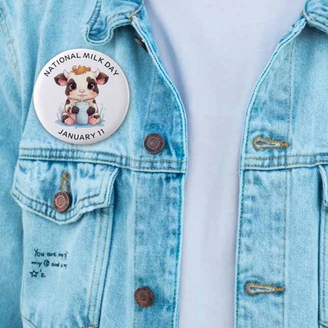 Cute Black & White Kawaii Baby Cow Drinking Milk 6 Cm Round Badge (Creator Uploaded)