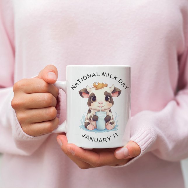 Cute Black & White Kawaii Baby Cow Drinking Milk Coffee Mug (Creator Uploaded)