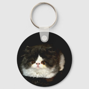Cute black white kitten cat key ring