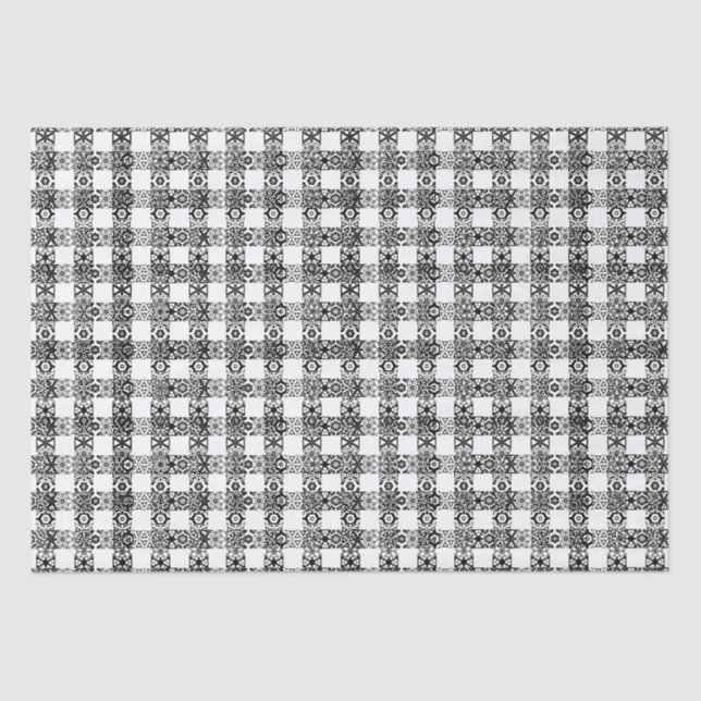 Cute black white lace chequered pattern Christmas Tissue Paper (Front)