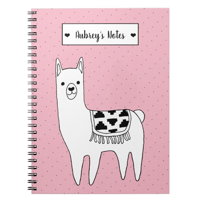Cute Black & White Llama Sketch & Dots Notebook (Front)