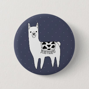 Cute Black & White Llama & White Dots 6 Cm Round Badge
