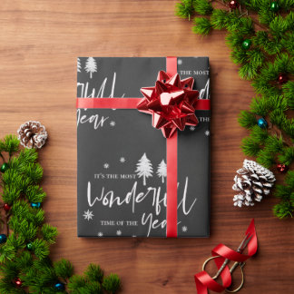 Cute Black White Most Wonderful Time of the Year Wrapping Paper