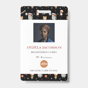 Cute Black White Paediatrics Registered Nurse Logo ID Badge