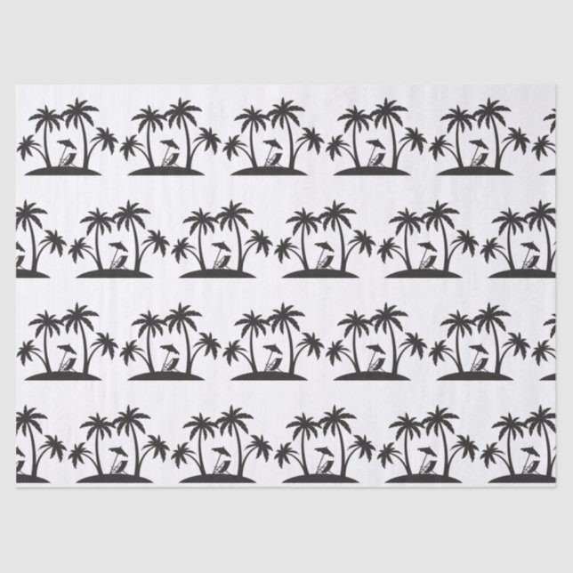 Cute Black white palm tree tiled party beach Tissue Paper (Front)