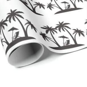 Cute Black white palm tree tiled party beach Wrapping Paper