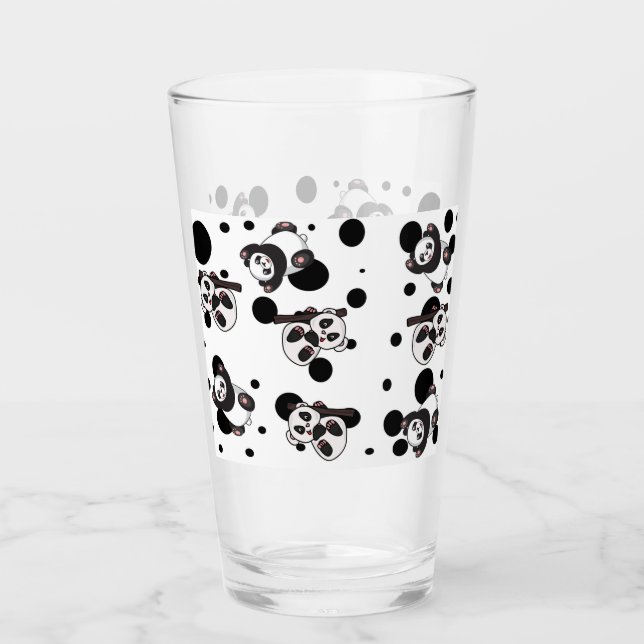 Cute Black white Panda and Polka Background Glass (Front)