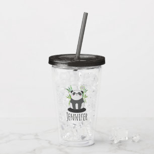 Cute Black & White Panda in Bamboo Acrylic Tumbler