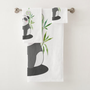 Cute Black & White Panda in Bamboo Bath Towel Set