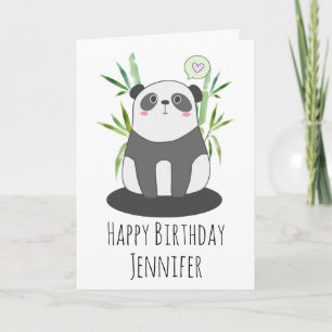 Cute Black & White Panda in Bamboo Birthday Card