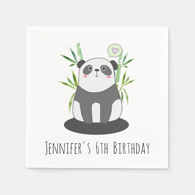 Cute Black & White Panda in Bamboo Birthday Napkin (Front)