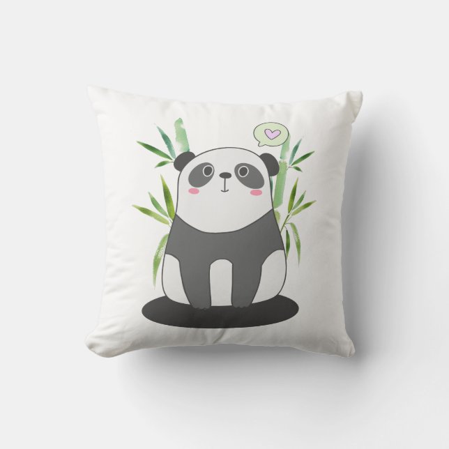 Cute Black & White Panda in Bamboo Cushion (Front)