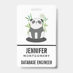 Cute Black & White Panda in Bamboo ID Badge