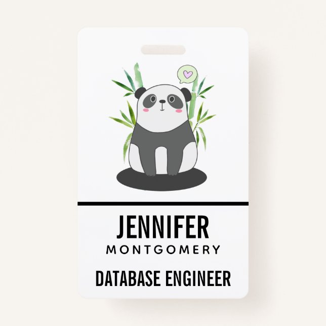 Cute Black & White Panda in Bamboo ID Badge (Back)