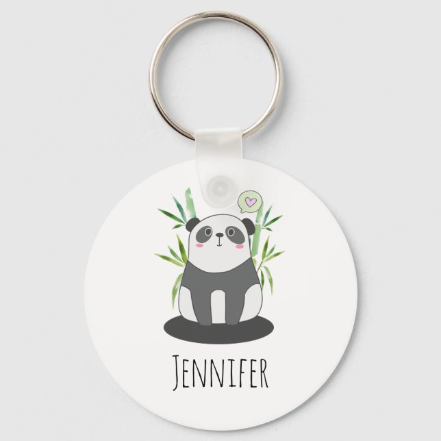 Cute Black & White Panda in Bamboo Key Ring (Front)