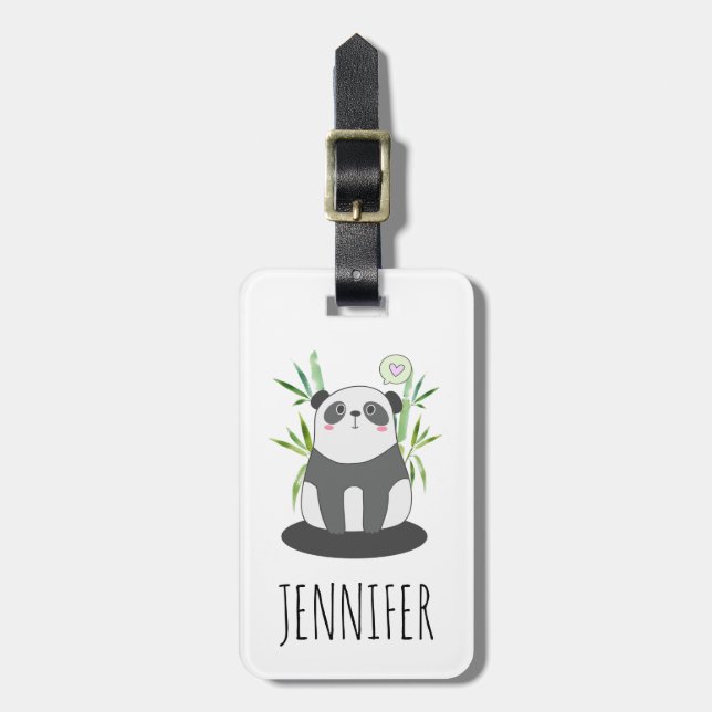 Cute Black & White Panda in Bamboo Luggage Tag (Front Vertical)