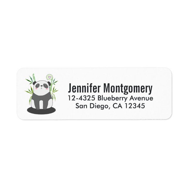Cute Black & White Panda in Bamboo Return Address Label (Front)