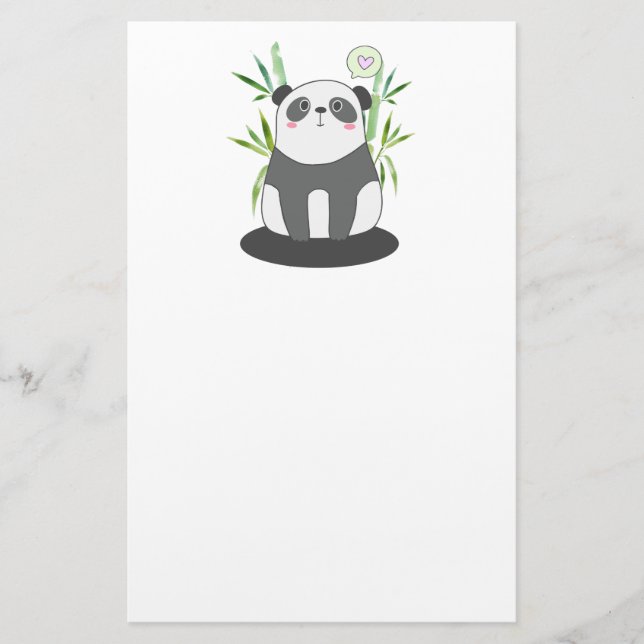 Cute Black & White Panda in Bamboo Stationery (Front)
