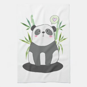 Cute Black & White Panda in Bamboo Tea Towel