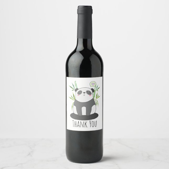 Cute Black & White Panda in Bamboo Wine Label (Front)