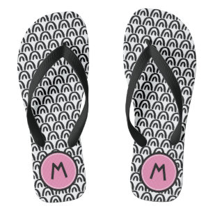 Cute Black White Patten Pink Monogram Thongs
