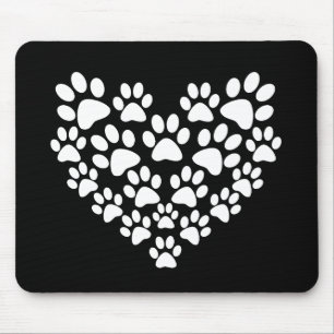 Cute Black White Paw Print Mouse Pad